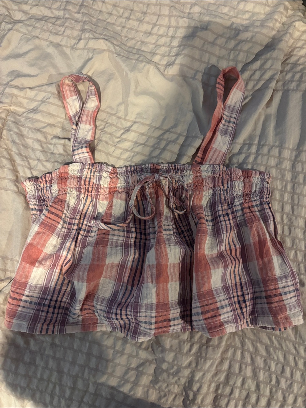 American Eagle Plaid Smocked Crop Tank Top